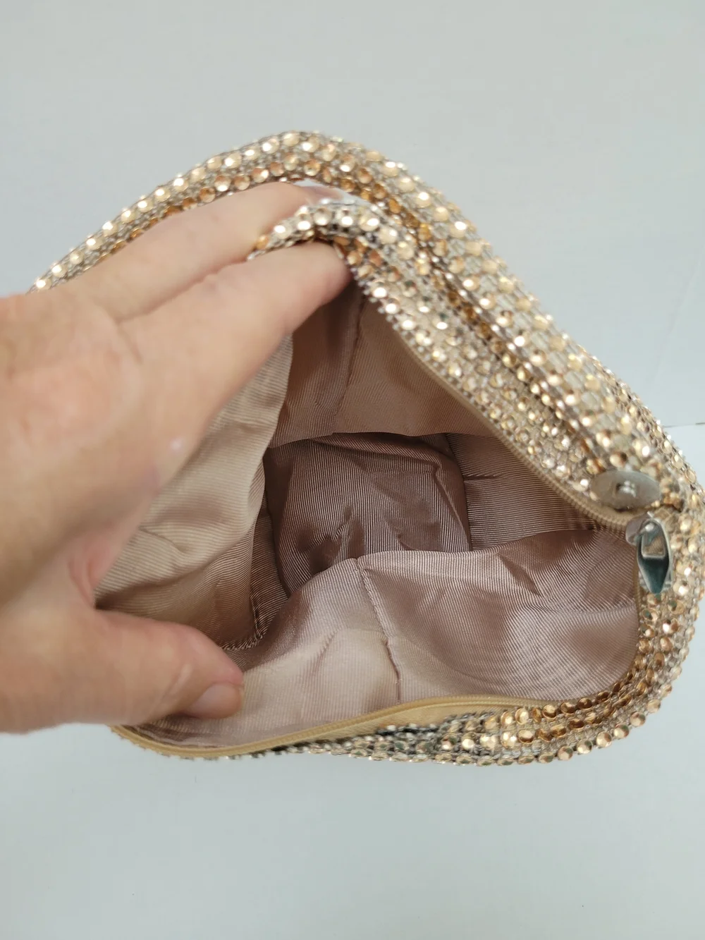 Gold Sequin Mesh Wristlet Evening Bag, Magnetic & Zip Closure